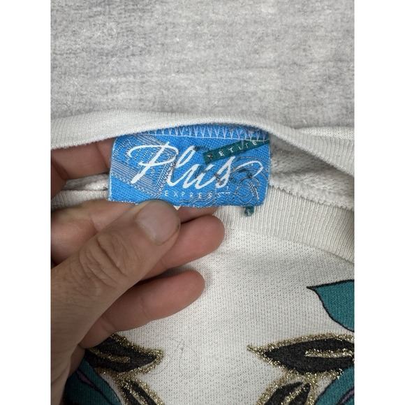 Vintage‎ Grandma Sweatshirt Womans XL White Floral 80s Boxy Crewneck Glitter - Picture 4 of 12